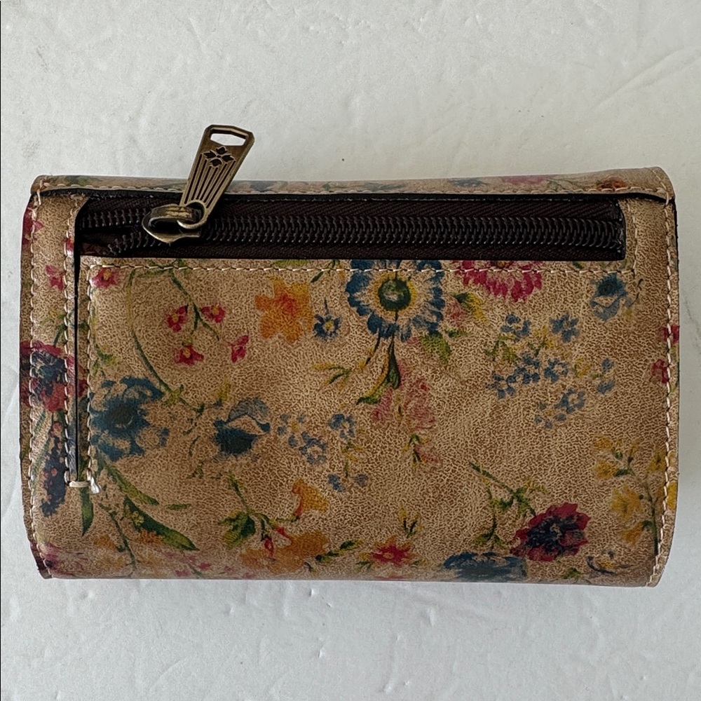PATRICIA NASH Cametti floral leather RFID trifold wallet Prairie Rose Tan Red - Picture 7 of 14